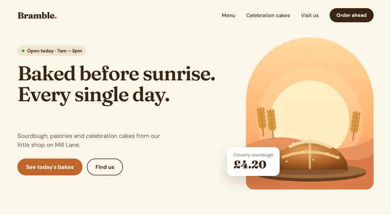 The rebuilt site: a clean, modern bakery homepage