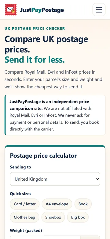 The same homepage on a phone